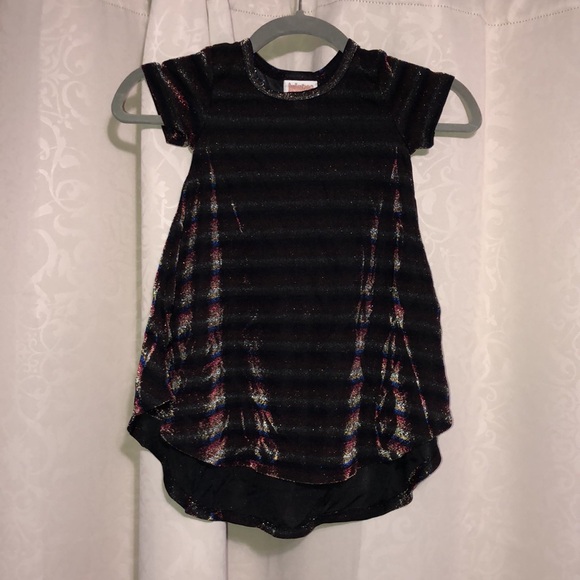 LuLaRoe Scarlett Toddler Metallic Burgundy Silver Blue Yellow Hi Lo Dress Sz. 2T - Picture 3 of 4